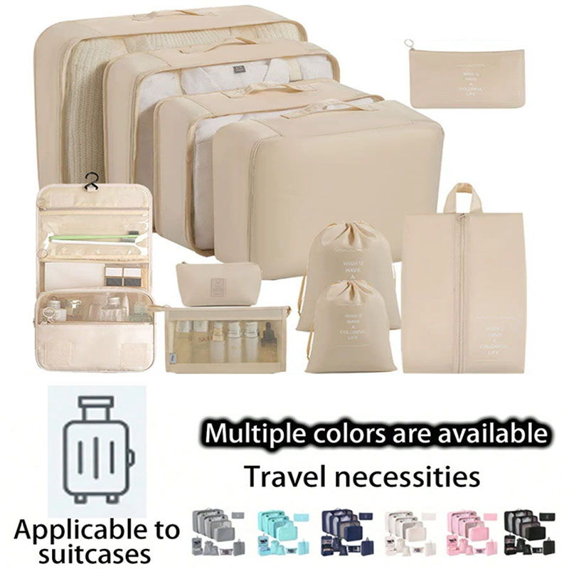 Travel Accessories Toiletry Bag - ชุดกระเป๋าจัดเก็บสำหรับเดินทาง 7/8/9/10 ชิ้น กระเป๋าจัดระเบียบอุปกรณ์อาบน้ำดิจิทัล กระเป๋าจัดระเบียบสำหรับใส่เสื้อผ้า รองเท้า