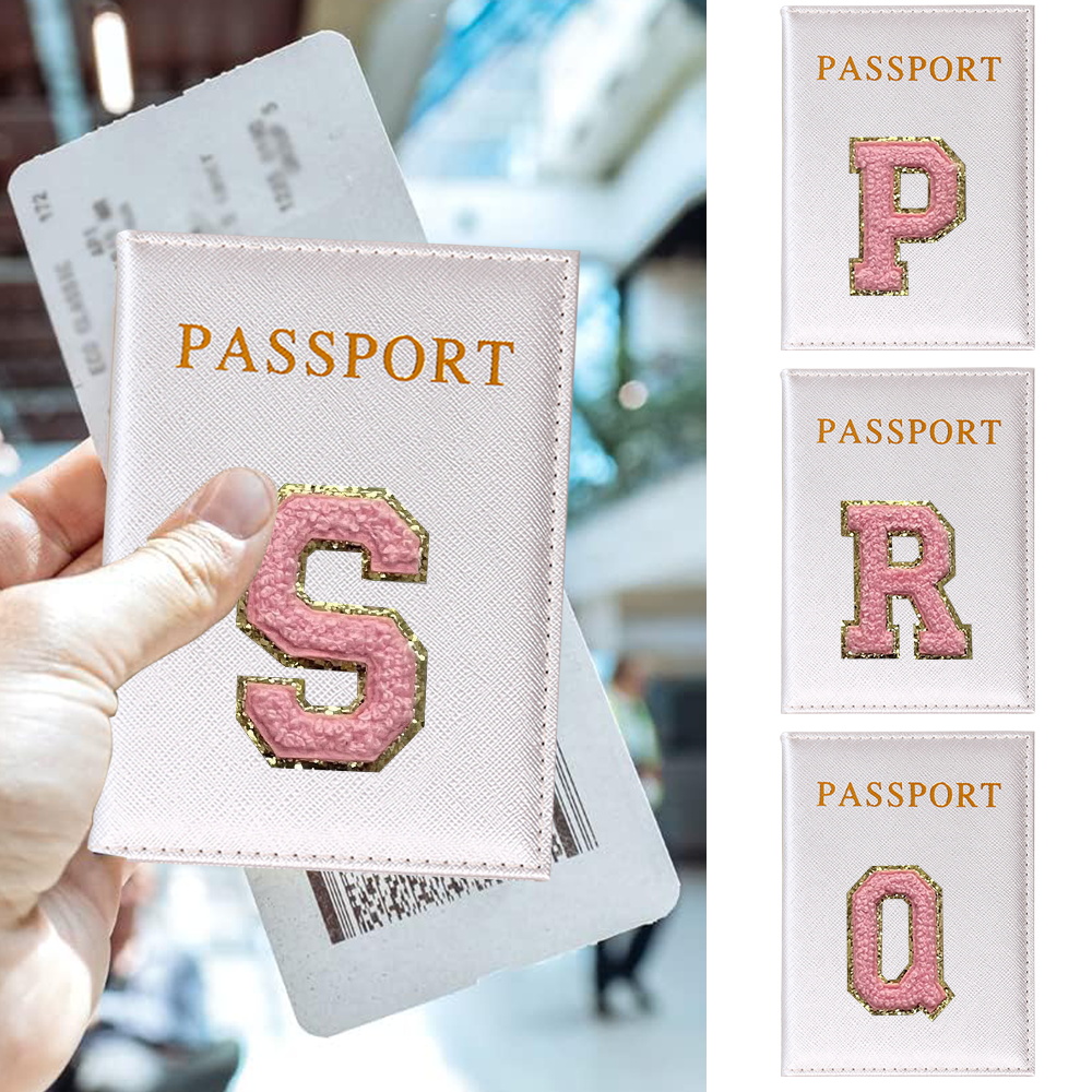 Travel Wallet Slim - ปกหนังสือเดินทางหนัง PU ซองใส่บัตรสีชมพู Letter Series ปกหนังสือเดินทาง