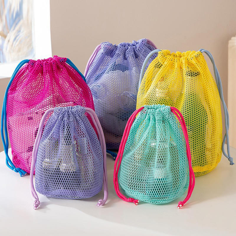 Travel Accessories Toiletry Bag - กระเป๋าตาข่ายแบบมีเชือกรูด ความจุขนาดใหญ่ พกพาสะดวก กระเป๋าใส่เครื่องสำอางแบบมินิมอล สำหรับเดินทาง กระเป๋าเก็บของอเนกประสงค์แบบพกพา