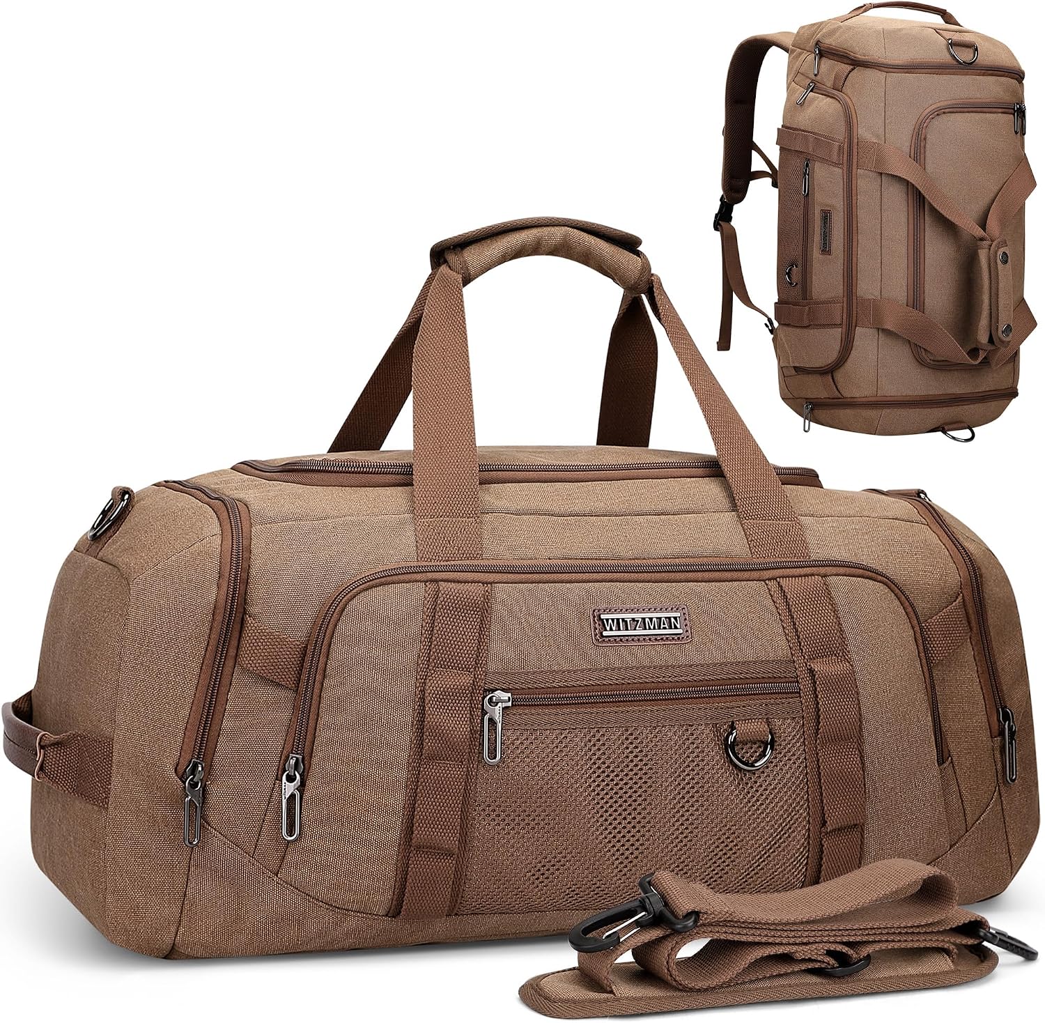 Shoe Bag Travel - กระเป๋าผ้าแคนวาสสำหรับผู้ชาย 3 in 1 กระเป๋าเป้สะพายหลังแบบปรับเปลี่ยนได้ ความจุ
