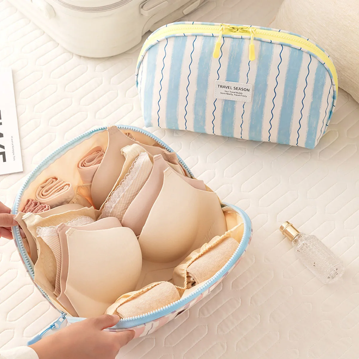 Travel Accessories Deals - กระเป๋าเก็บชุดชั้นในแบบพกพาอเนกประสงค์กระเป๋าเดินทางผ้าอ็อกซ์ฟอร์ดกระเป๋าเดินทางสำหรับถุงเท้าบราอุปกรณ์เสริม