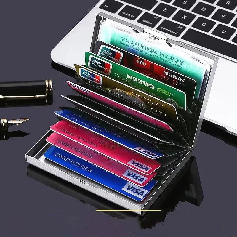 Travel Wallet Slim - 10 ช่องสแตนเลสผู้ถือบัตรเครดิตผู้ชาย Slim Anti RFID Travel