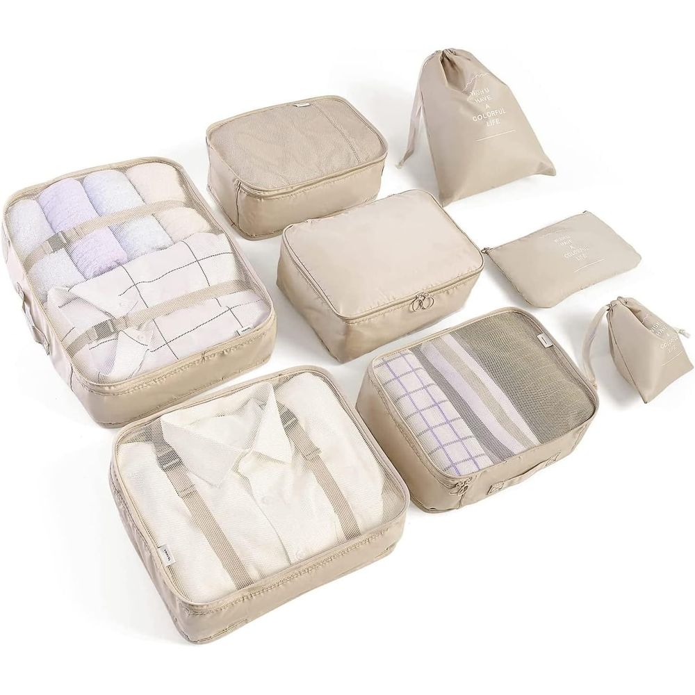 Travel Accessories Toiletry Bag - ชุดกระเป๋าจัดระเบียบสำหรับเดินทางหรือกระเป๋าเดินทางขนาดใหญ่ อุปกรณ์จัดระเบียบขนาดใหญ่พร้อมกระเป๋าใส่รองเท้า/ของใช้ส่วนตัว/ถุงซักผ้า (สีเบจ)