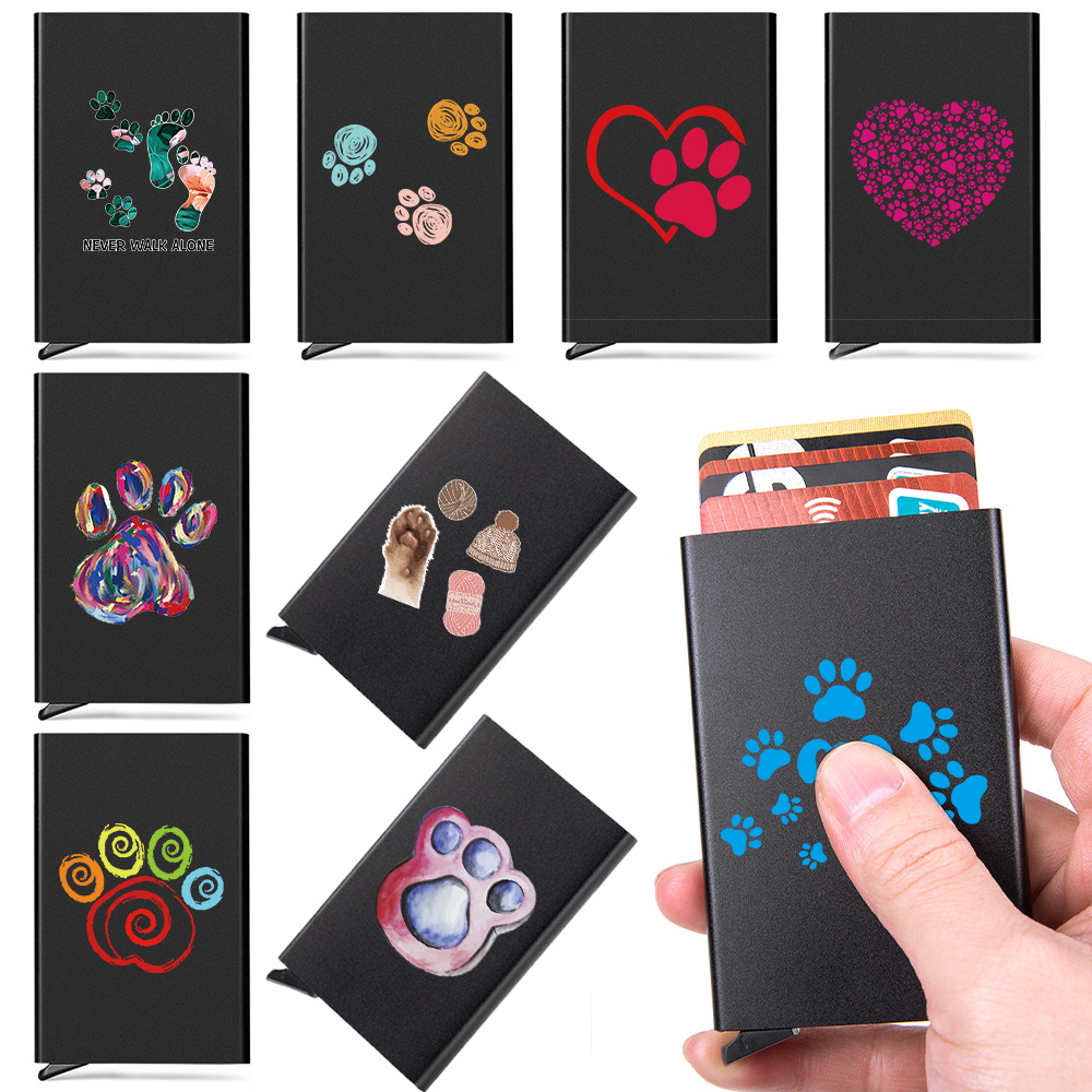 Travel Wallet Slim - กระเป๋าใส่บัตรอลูมิเนียมป้องกัน RFID ป้องกันการอ่าน NFC ลายเท้า กระเป๋าใส่บัตรบางเฉียบ